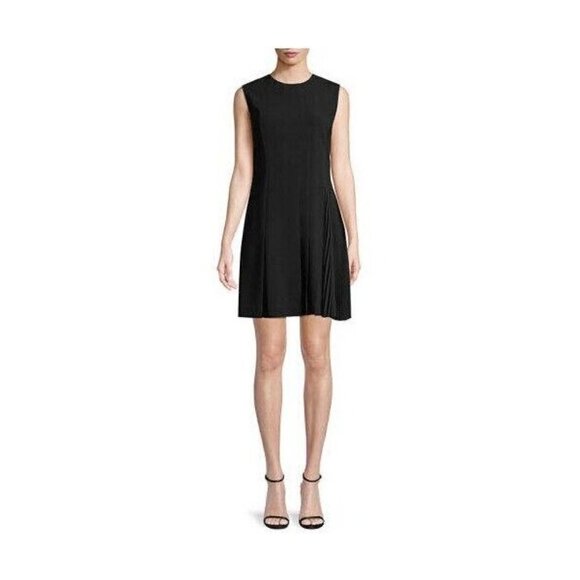 Theory Sz 4 Black Pleated Admiral Crepe Sleeveless Day Dress Sheath Shift - Picture 14 of 16
